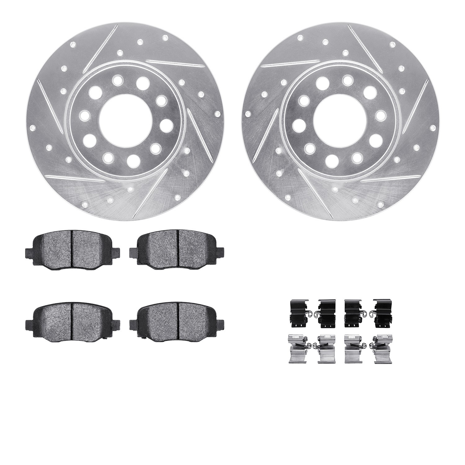 DYN 7512-42046 DFC Brake Rotor - Dimpled & Slotted - Silver w/5000 Brake Pads & HW Kit