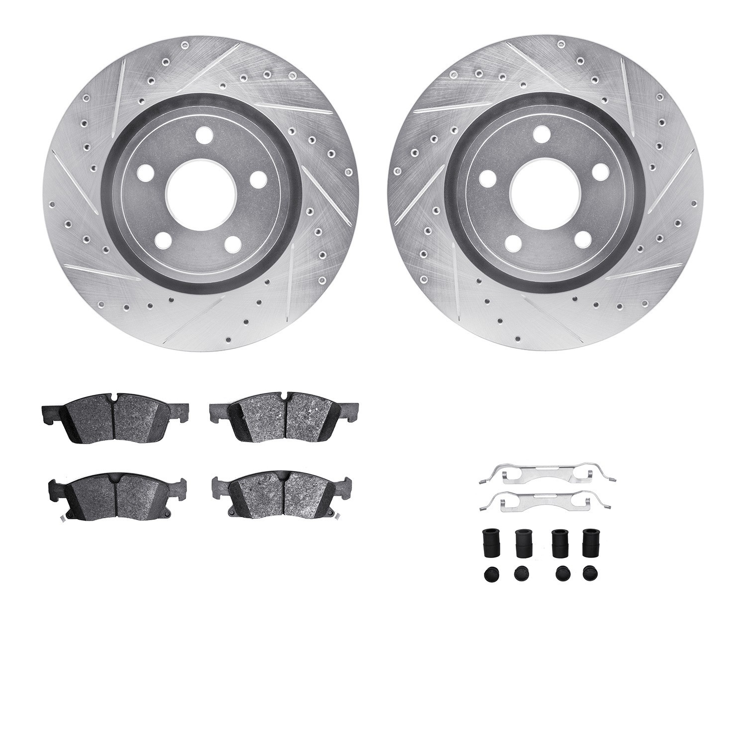 DYN 7512-42049 DFC Brake Rotor - Drilled & Slotted - Silver w/5000 Brake Pads & HW Kit
