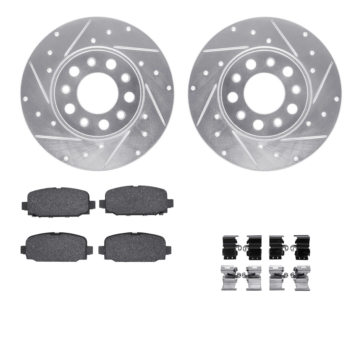 DYN 7512-42052 DFC Brake Rotor - Dimpled & Slotted - Silver w/5000 Brake Pads & HW Kit