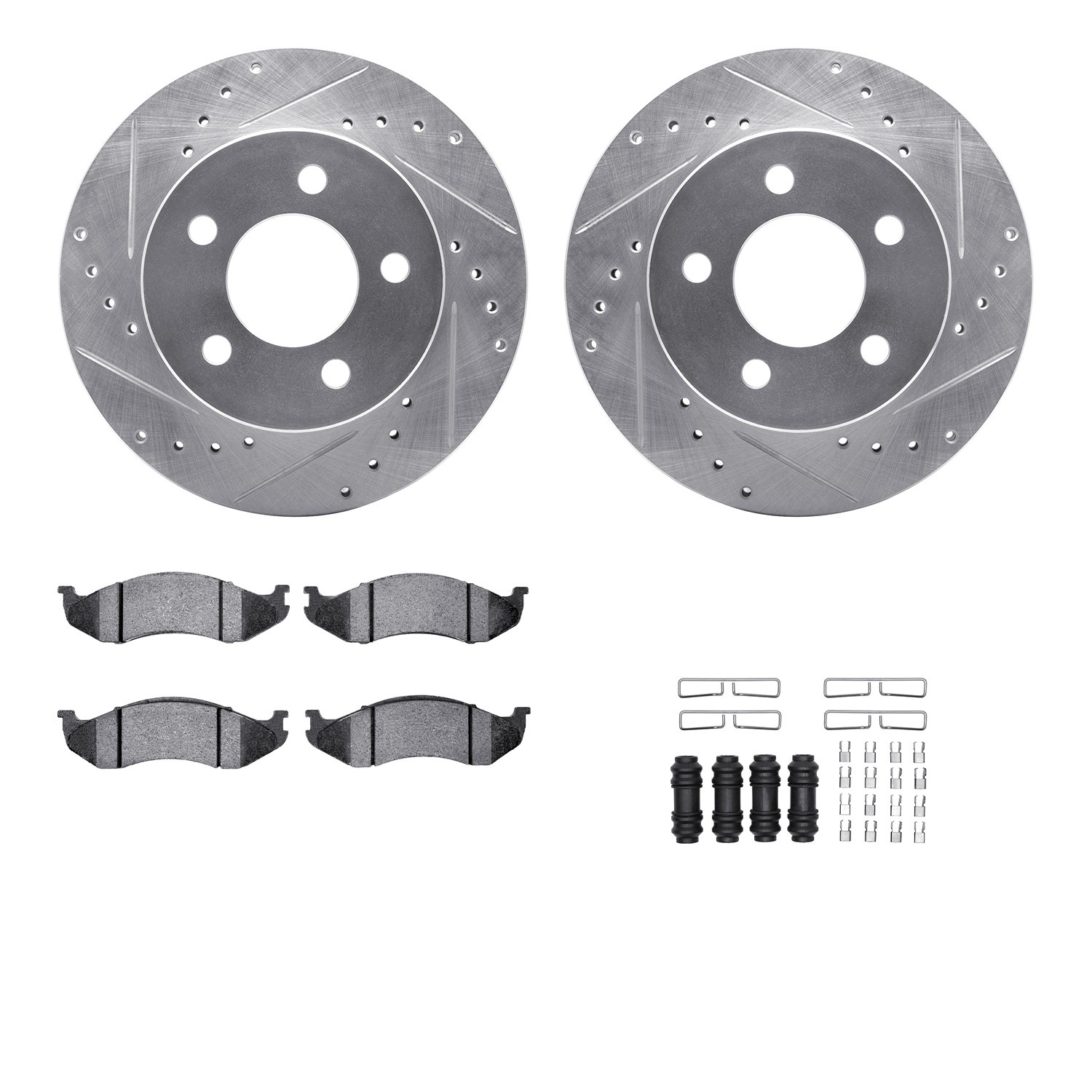 DYN 7512-42058 DFC Rotors-Drilled & Slotted-Silver w/ 5000 Advanced Brake Pads Incl Hdw