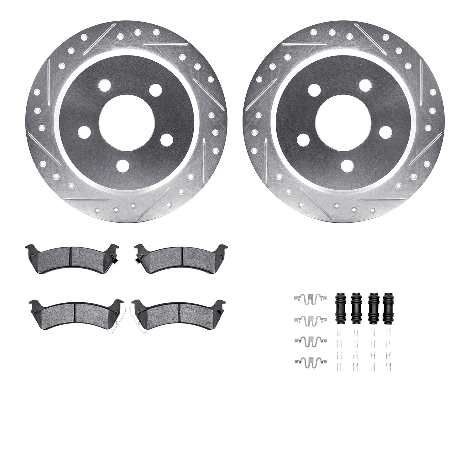 DYN 7512-42059 DFC Rotors-Drilled & Slotted-Silver w/ 5000 Advanced Brake Pads Incl Hdw