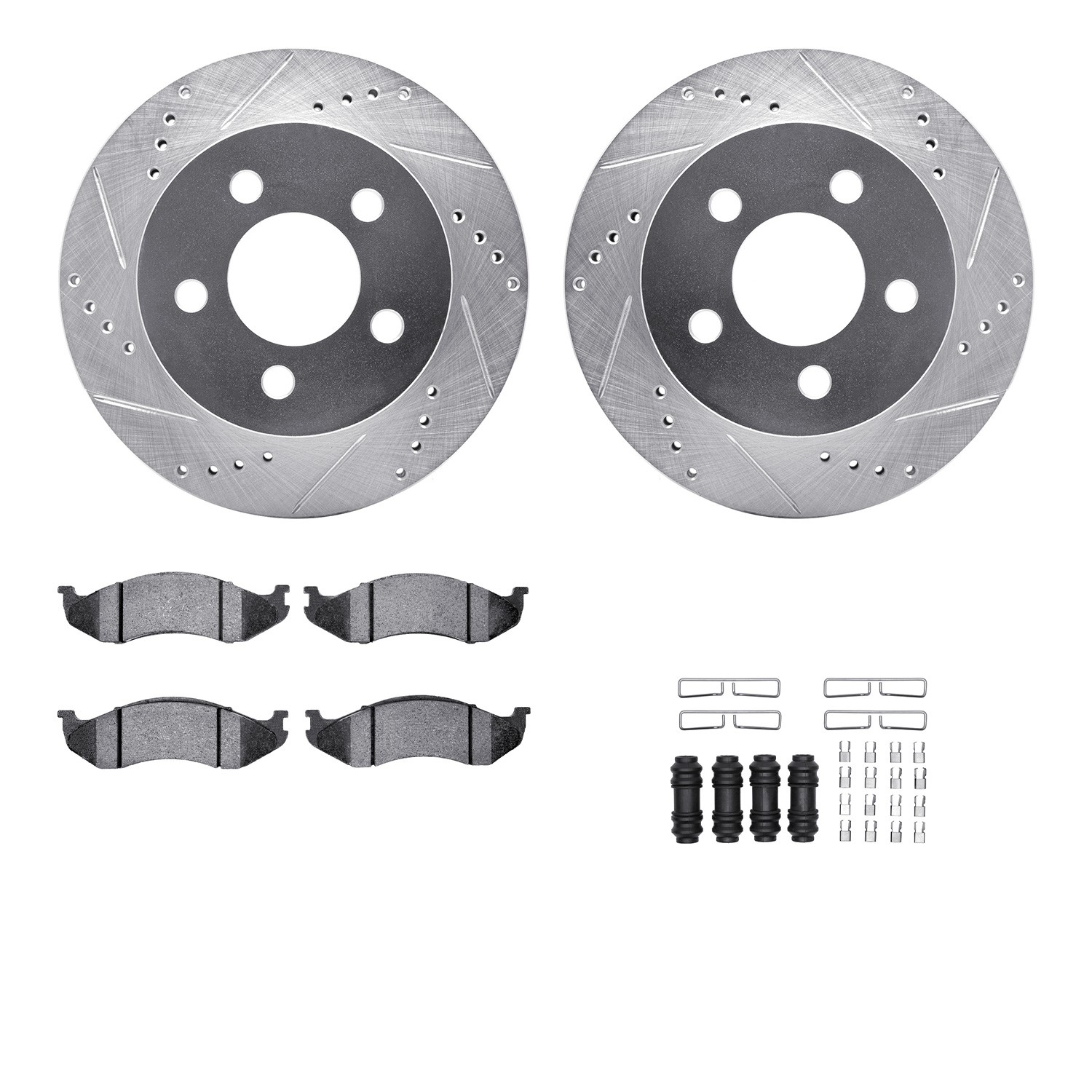 DYN 7512-42060 DFC Rotors-Drilled & Slotted-Silver w/ 5000 Advanced Brake Pads Incl Hdw