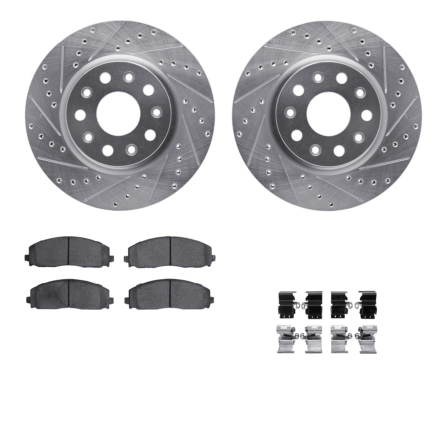 DYN 7512-42062 DFC Rotors-Drilled & Slotted-Silver w/ 5000 Advanced Brake Pads Incl Hdw