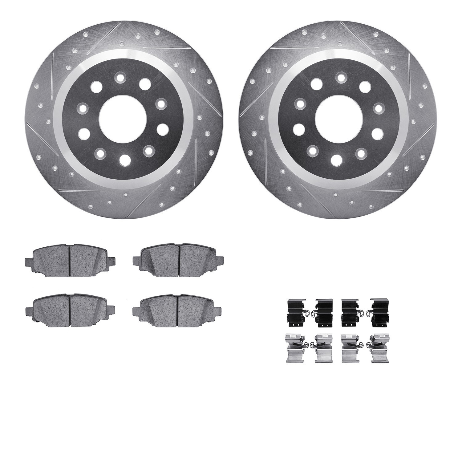 DYN 7512-42063 DFC Rotors-Drilled & Slotted-Silver w/ 5000 Advanced Brake Pads Incl Hdw