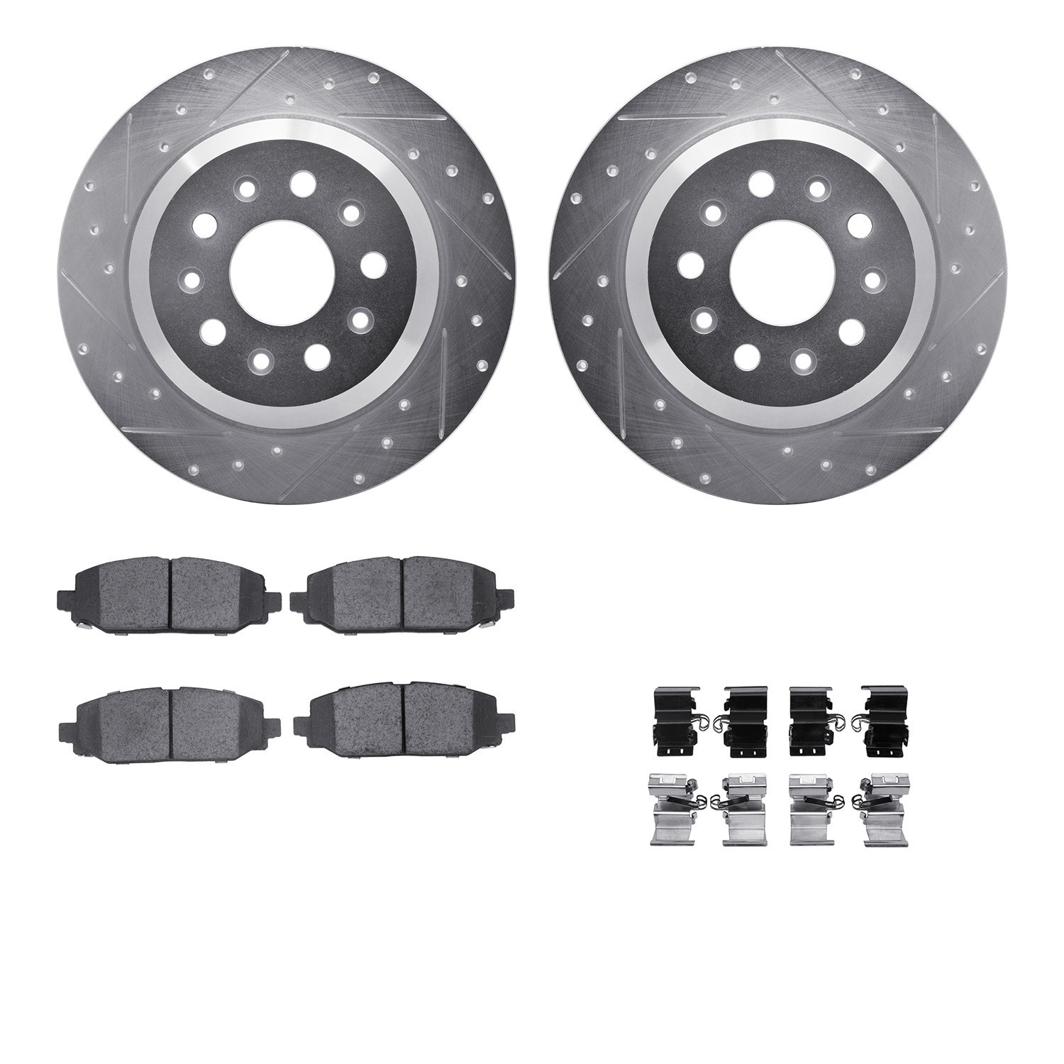 DYN 7512-42064 DFC Rotors-Drilled & Slotted-Silver w/ 5000 Advanced Brake Pads Incl Hdw