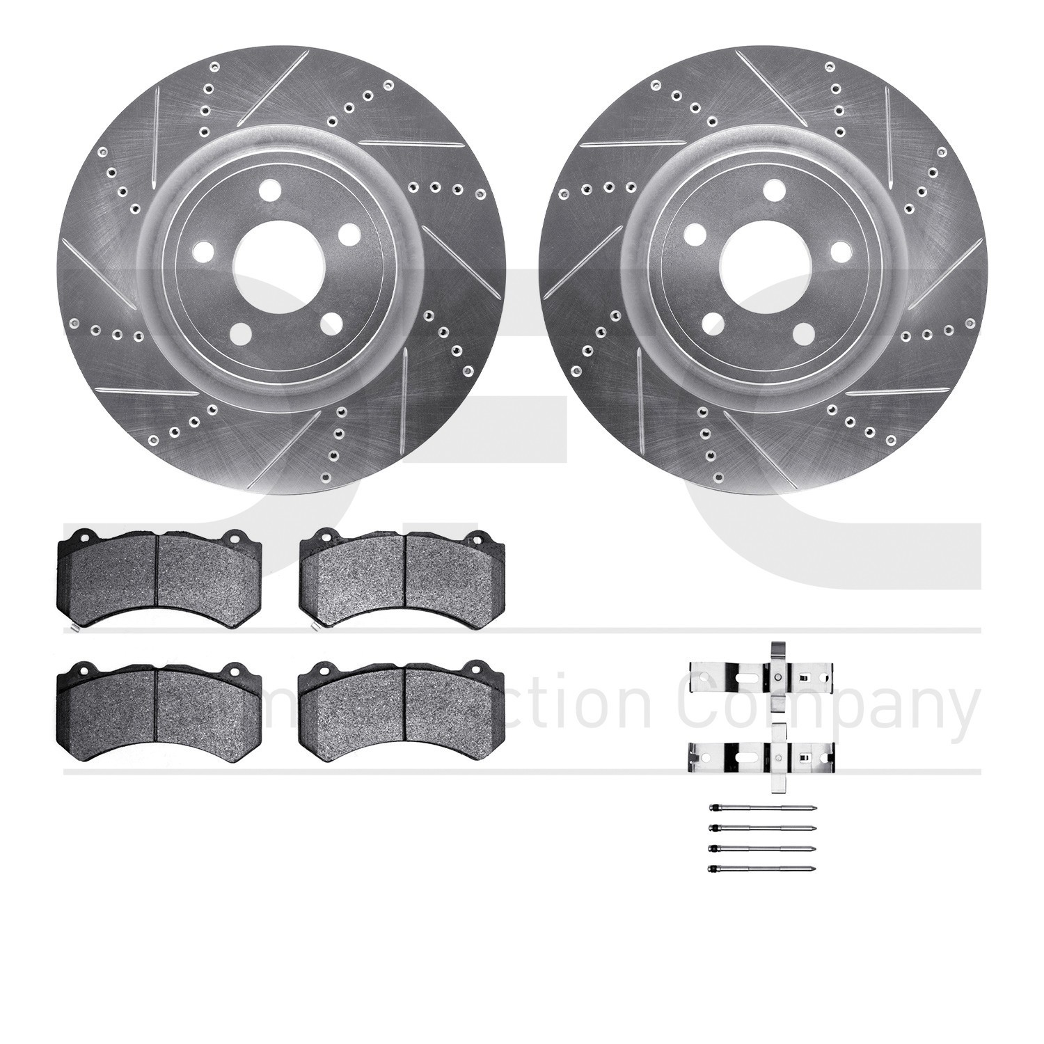 DYN 7512-42094 DFC Rotors-Drilled & Slotted-Silver w/ 5000 Advanced Brake Pads Incl Hdw