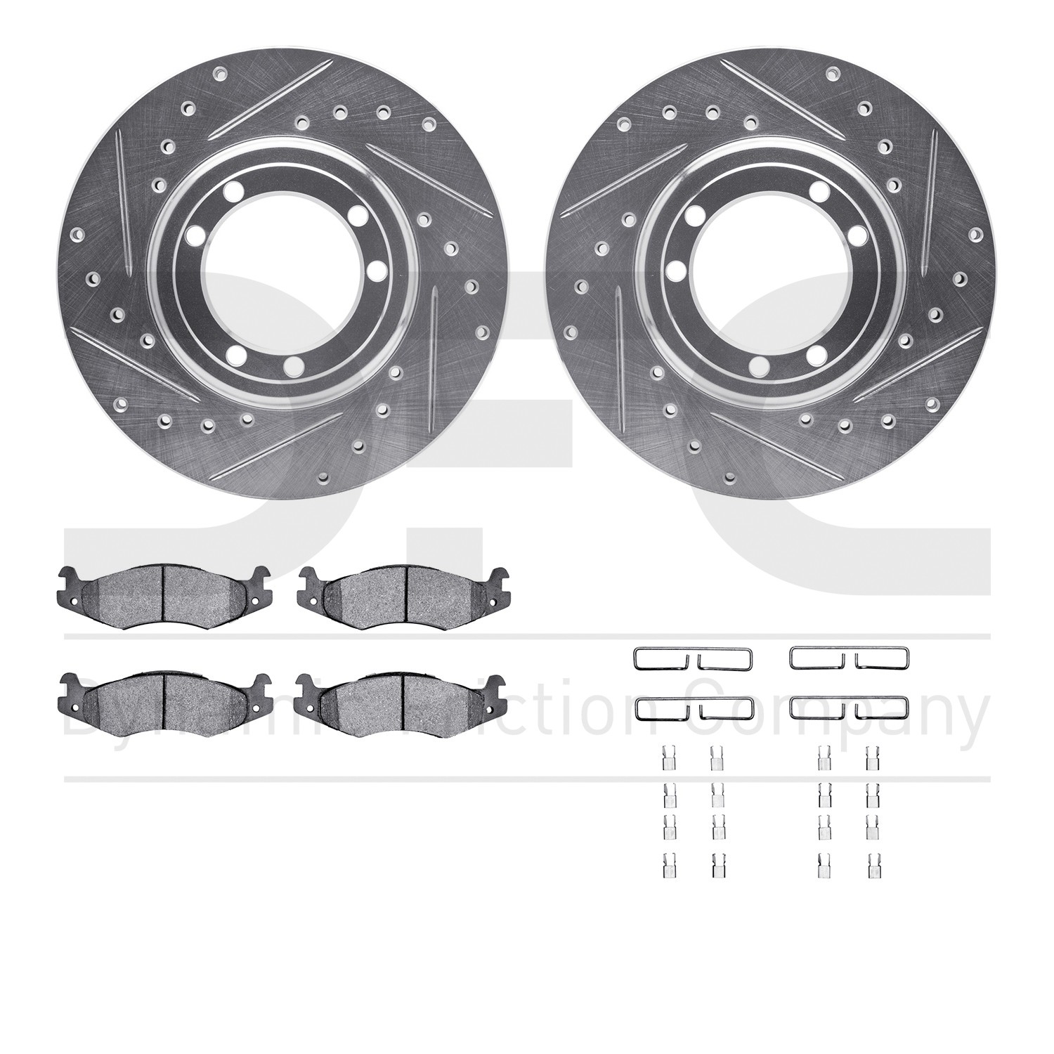 DYN 7512-44001 DFC Rotors-Drilled & Slotted-Silver w/ 5000 Advanced Brake Pads Incl Hdw