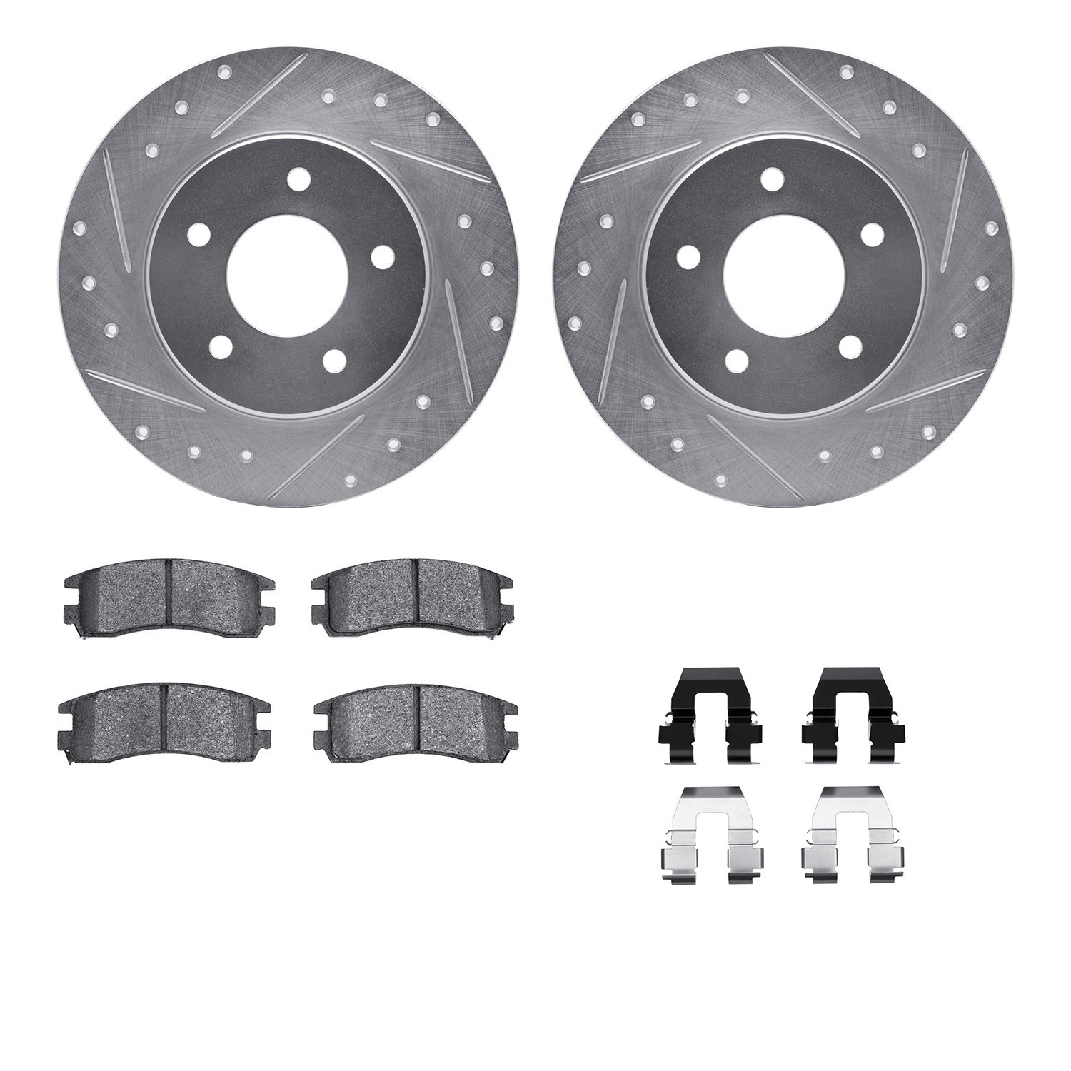 DYN 7512-45000 DFC Rotors-Drilled & Slotted-Silver w/ 5000 Advanced Brake Pads Incl Hdw