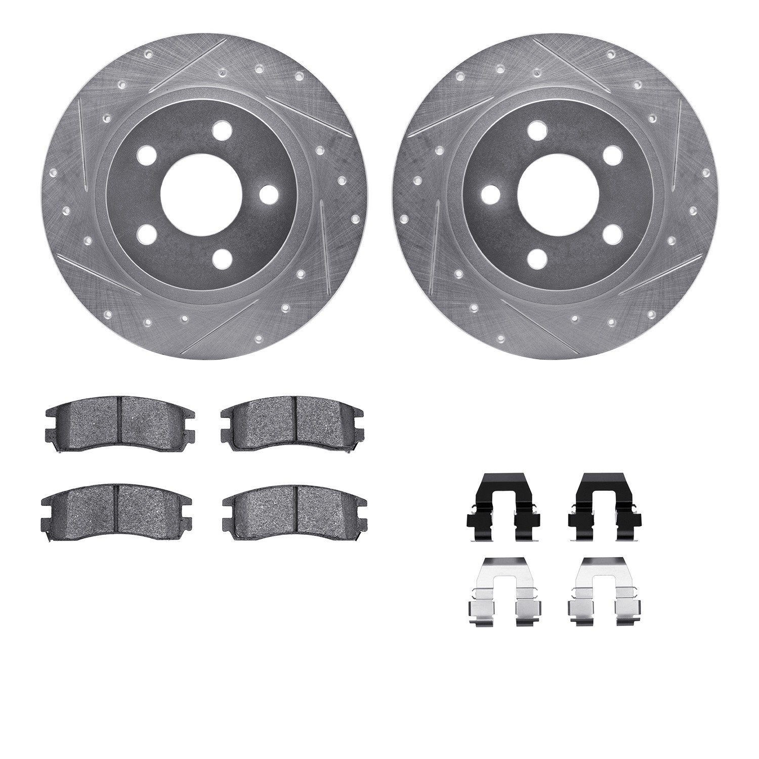 DYN 7512-45001 DFC Rotors-Drilled & Slotted-Silver w/ 5000 Advanced Brake Pads Incl Hdw