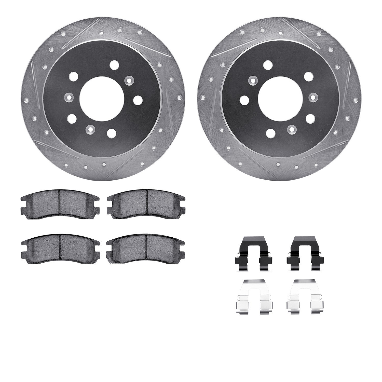 DYN 7512-45002 DFC Rotors-Drilled & Slotted-Silver w/ 5000 Advanced Brake Pads Incl Hdw