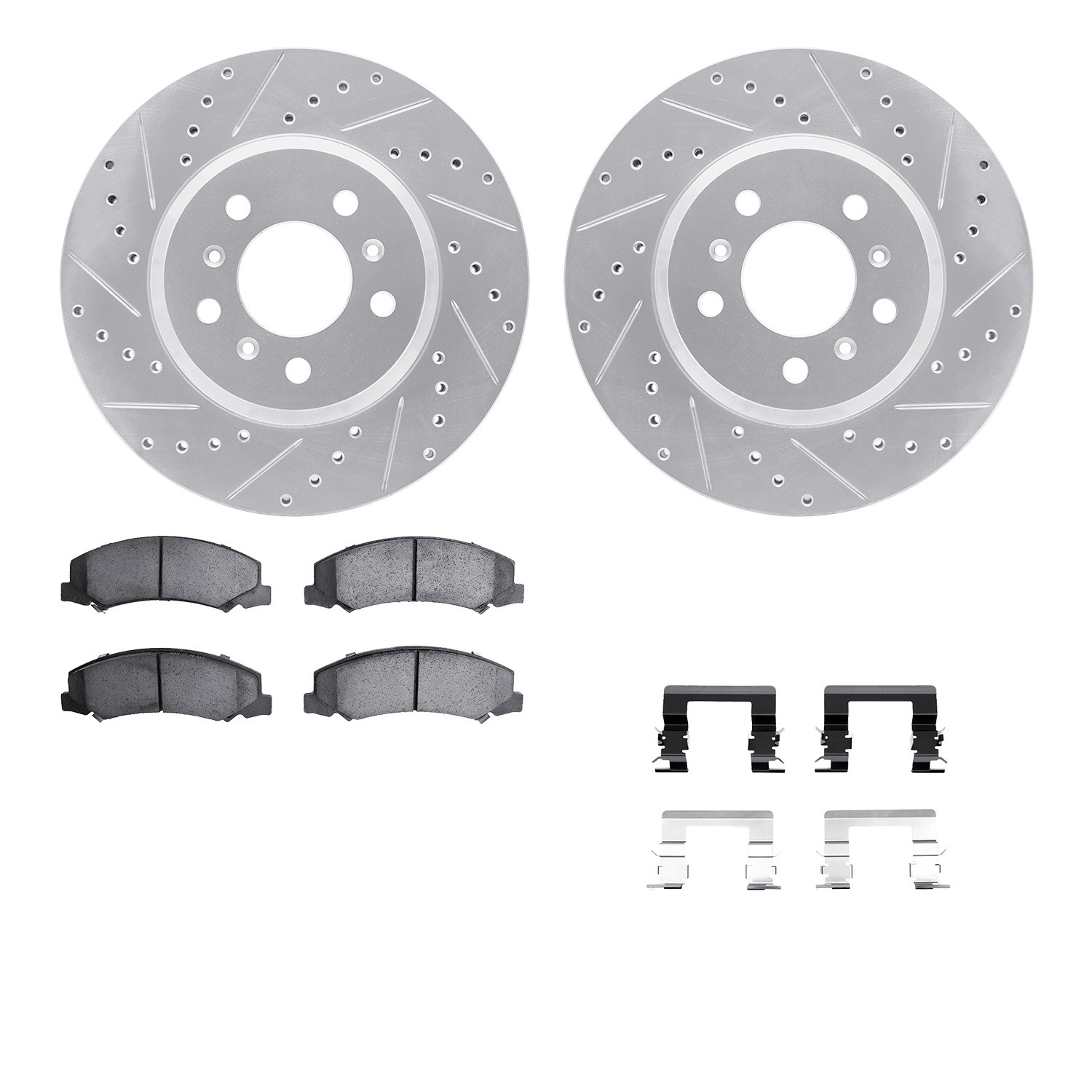 DYN 7512-45003 DFC Rotors-Drilled & Slotted-Silver w/ 5000 Advanced Brake Pads Incl Hdw