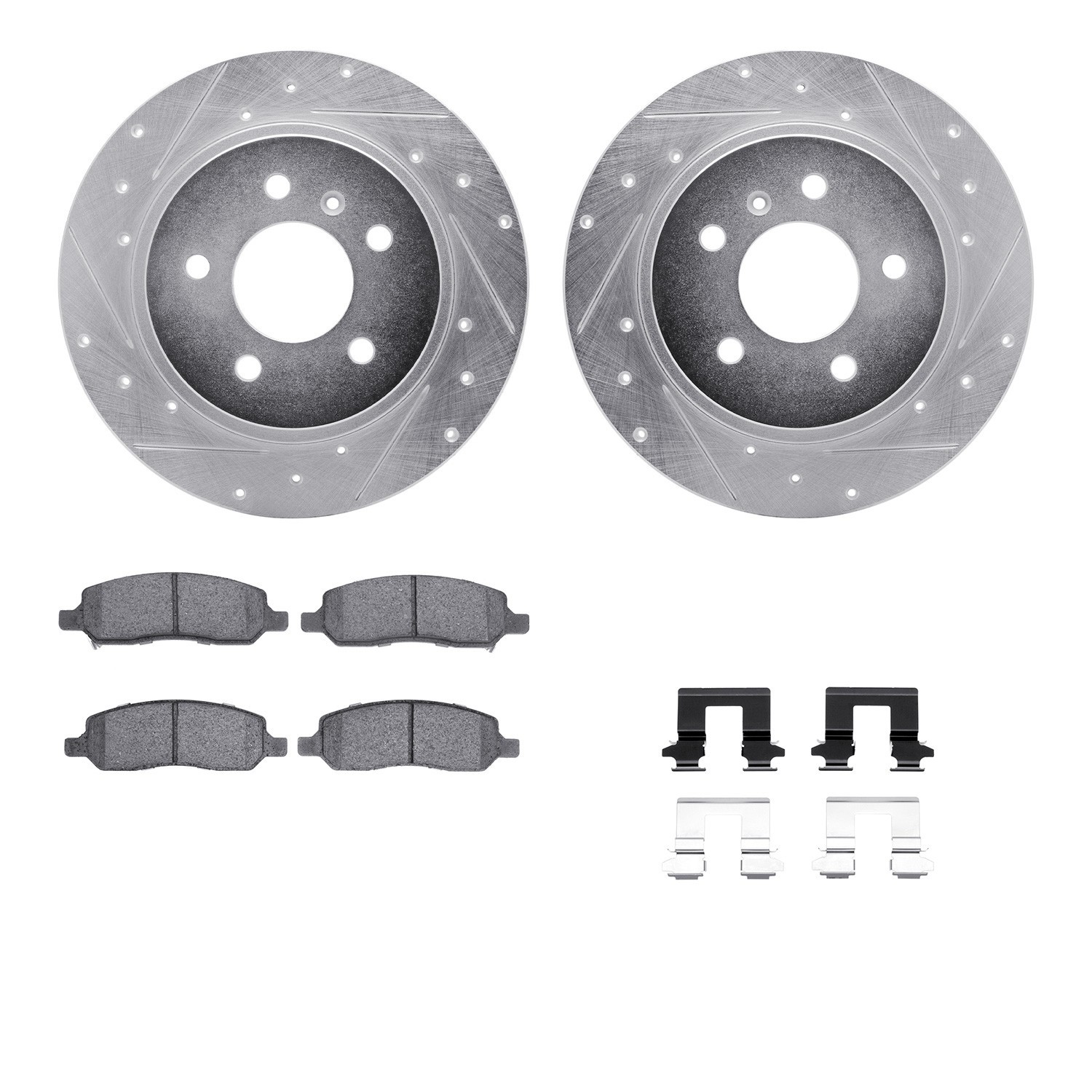 DYN 7512-45005 DFC Rotors-Drilled & Slotted-Silver w/ 5000 Advanced Brake Pads Incl Hdw