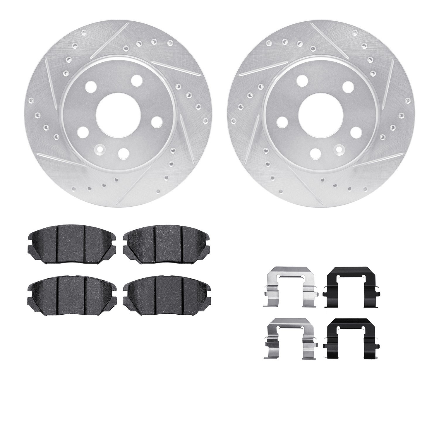 DYN 7512-45006 DFC Rotors-Drilled & Slotted-Silver w/ 5000 Advanced Brake Pads Incl Hdw
