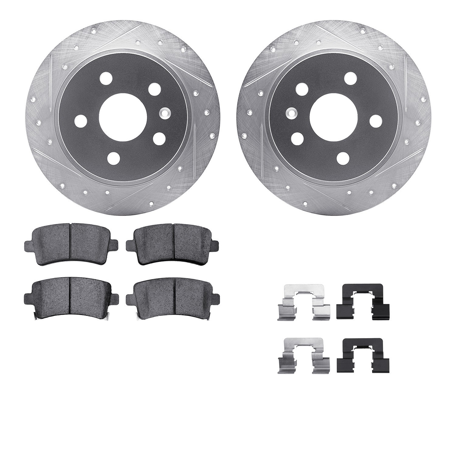 DYN 7512-45009 DFC Rotors-Drilled & Slotted-Silver w/ 5000 Advanced Brake Pads Incl Hdw