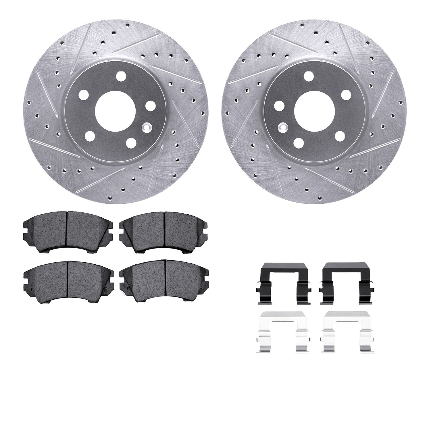 DYN 7512-45011 DFC Rotors-Drilled & Slotted-Silver w/ 5000 Advanced Brake Pads Incl Hdw