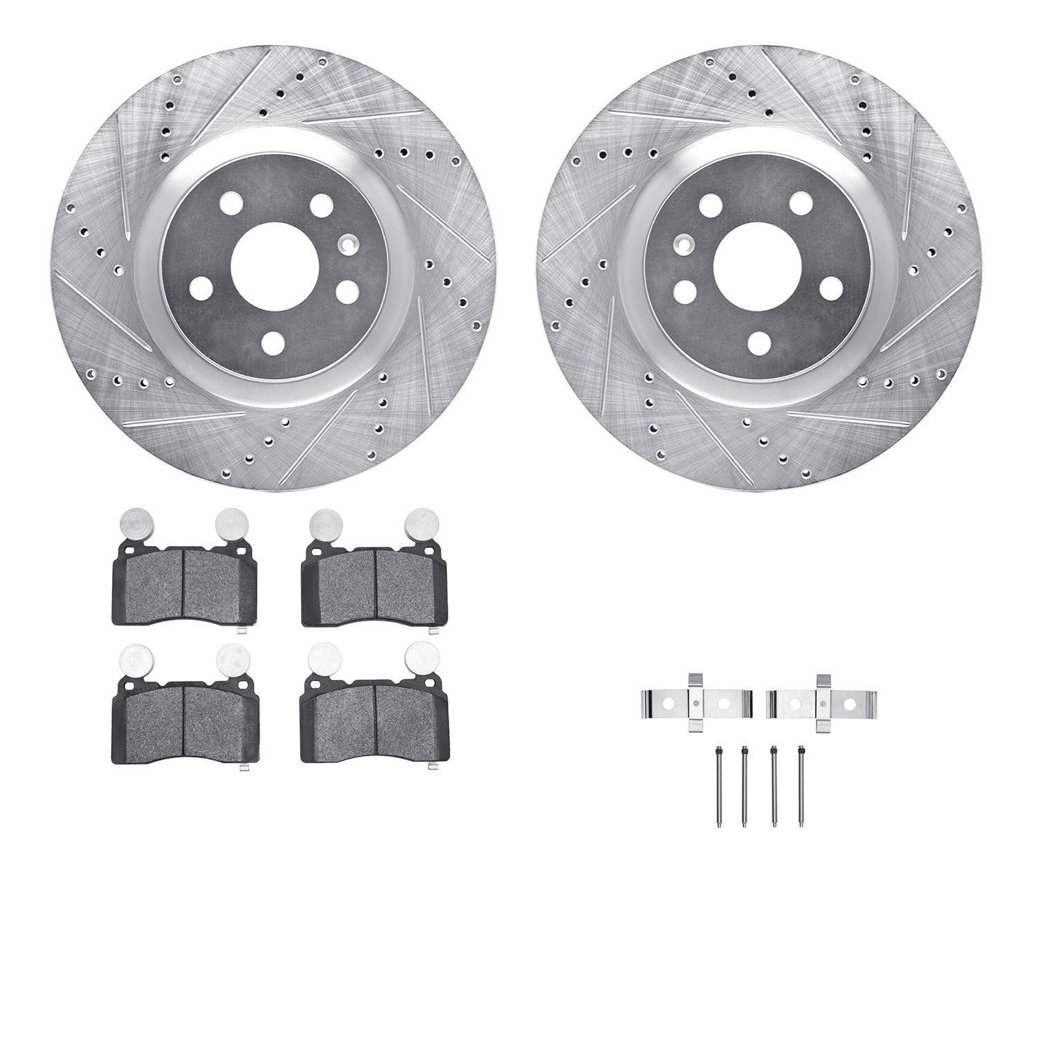 DYN 7512-45014 DFC Rotors-Drilled & Slotted-Silver w/ 5000 Advanced Brake Pads Incl Hdw
