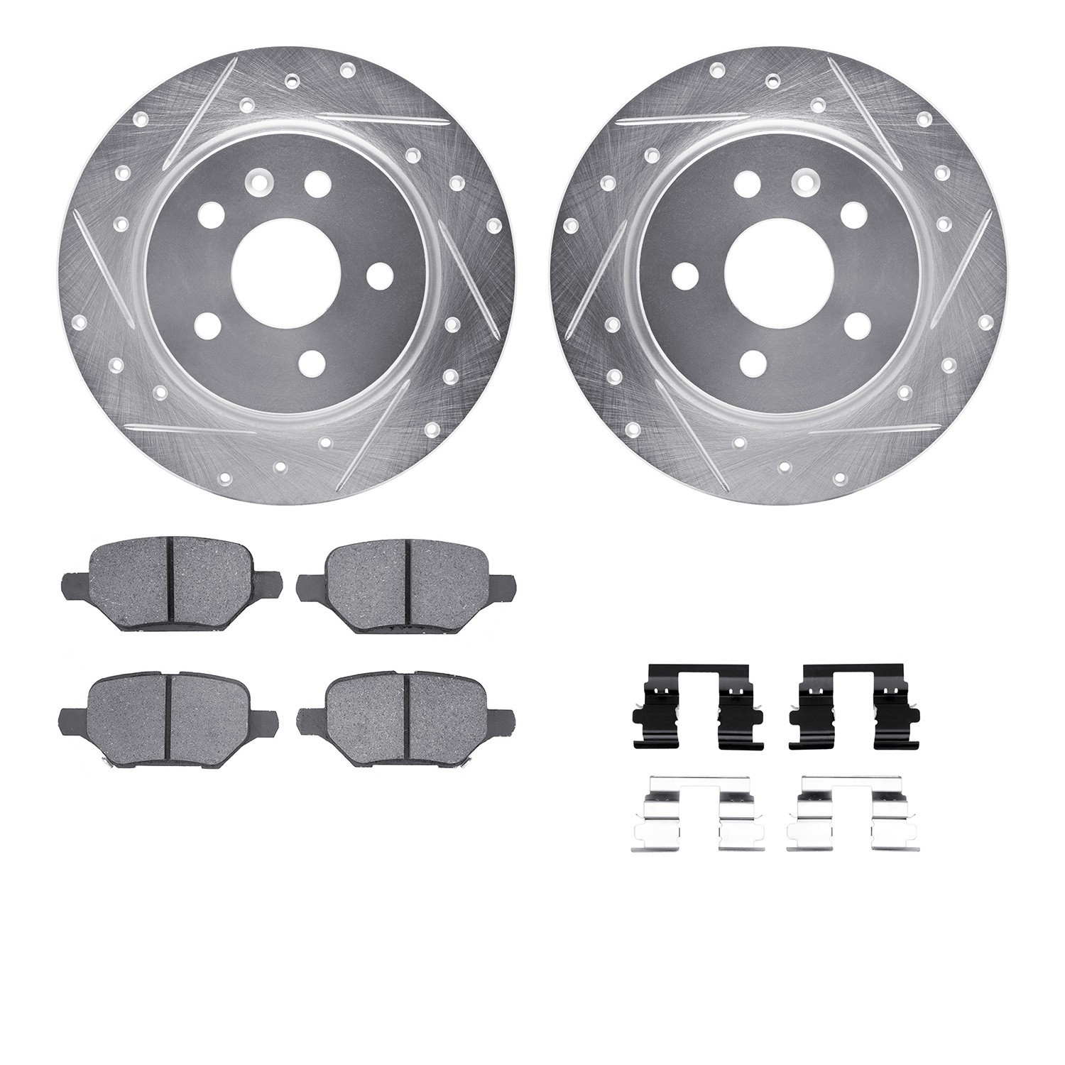 DYN 7512-45016 DFC Rotors-Drilled & Slotted-Silver w/ 5000 Advanced Brake Pads Incl Hdw