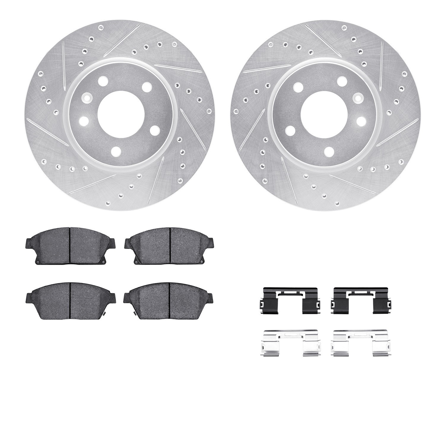 DYN 7512-45021 DFC Rotors-Drilled & Slotted-Silver w/ 5000 Advanced Brake Pads Incl Hdw