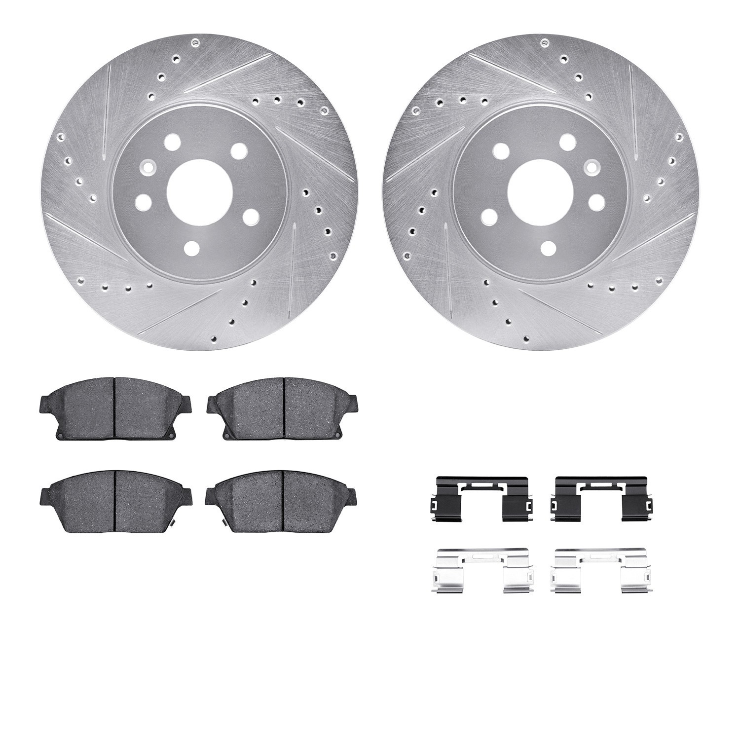 DYN 7512-45027 DFC Brake Rotor - Dimpled & Slotted - Silver w/5000 Brake Pads & HW Kit