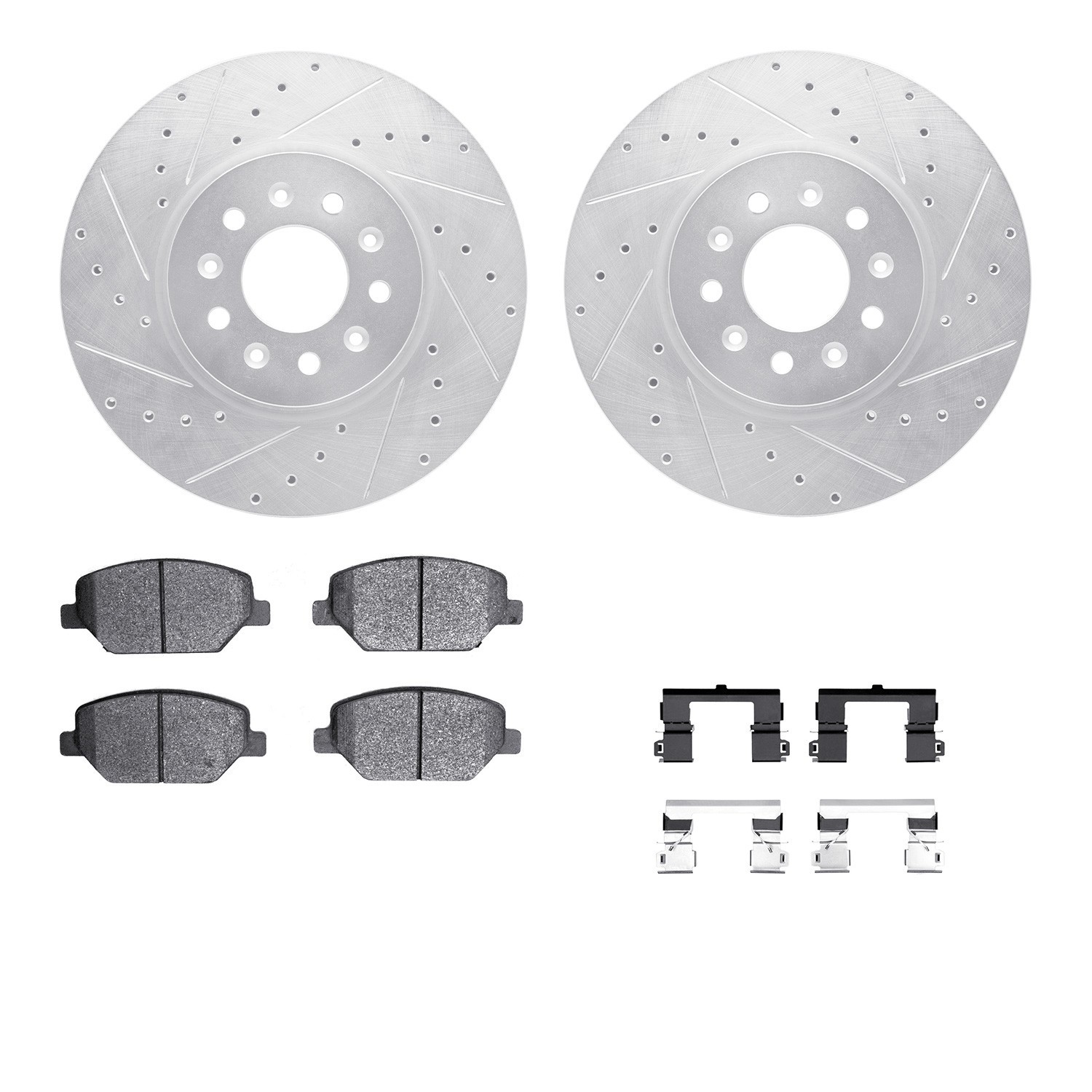 DYN 7512-45031 DFC Brake Rotor - Dimpled & Slotted - Silver w/5000 Brake Pads & HW Kit