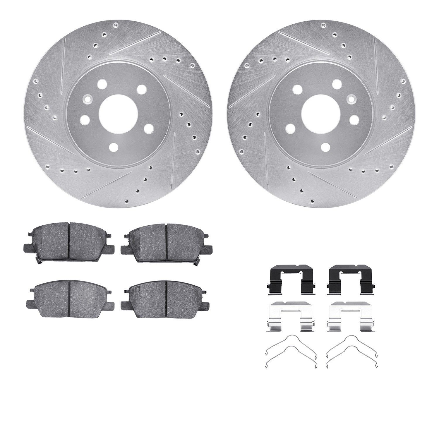 DYN 7512-45032 DFC Brake Rotor - Dimpled & Slotted - Silver w/5000 Brake Pads & HW Kit