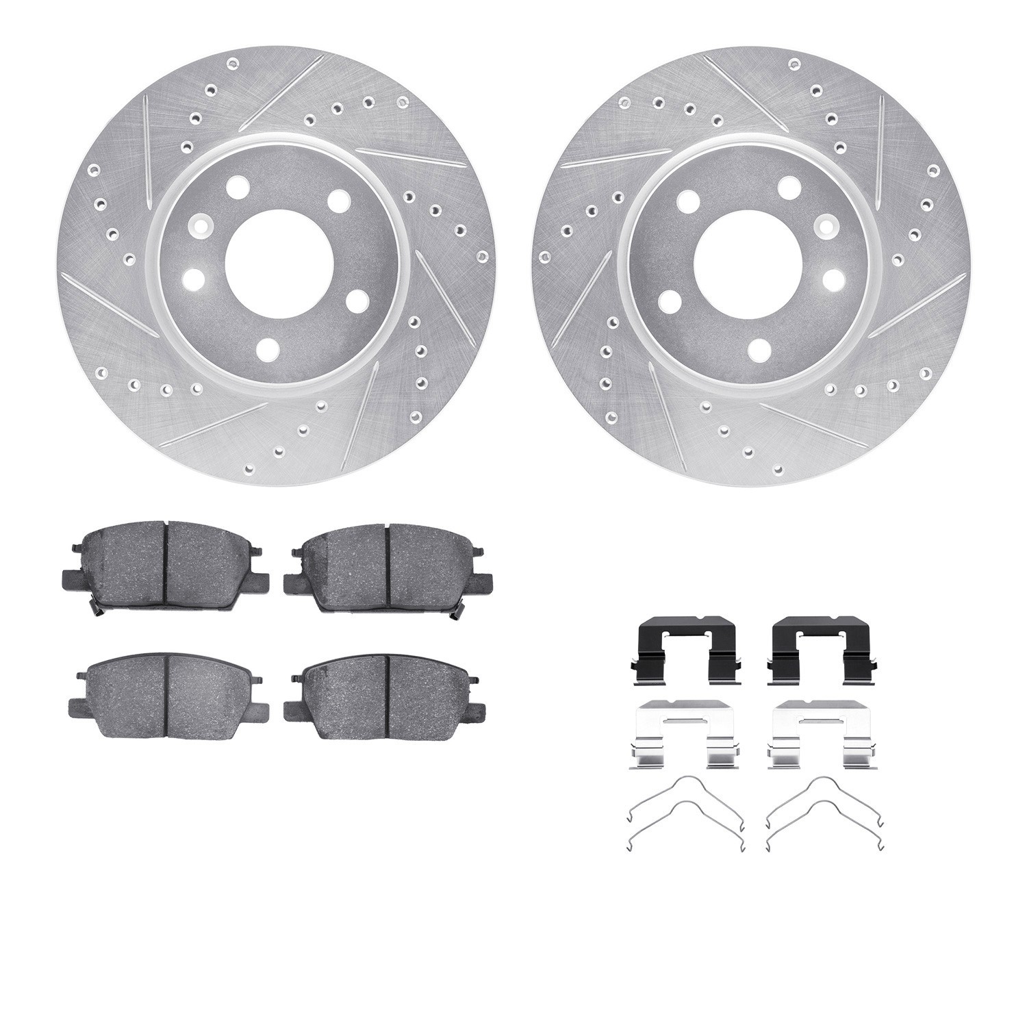 DYN 7512-45033 DFC Brake Rotor - Dimpled & Slotted - Silver w/5000 Brake Pads & HW Kit
