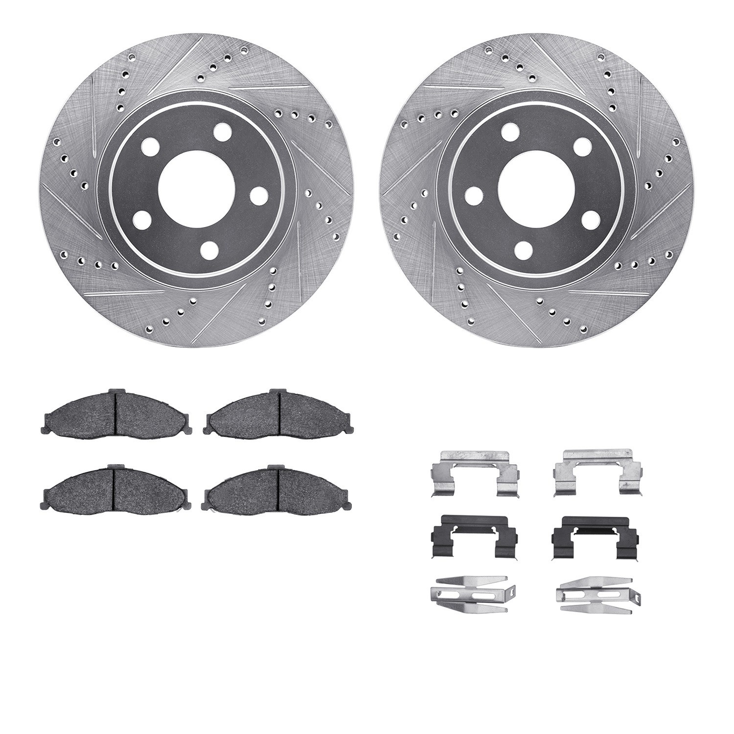 DYN 7512-45036 DFC Rotors-Drilled & Slotted-Silver w/ 5000 Advanced Brake Pads Incl Hdw