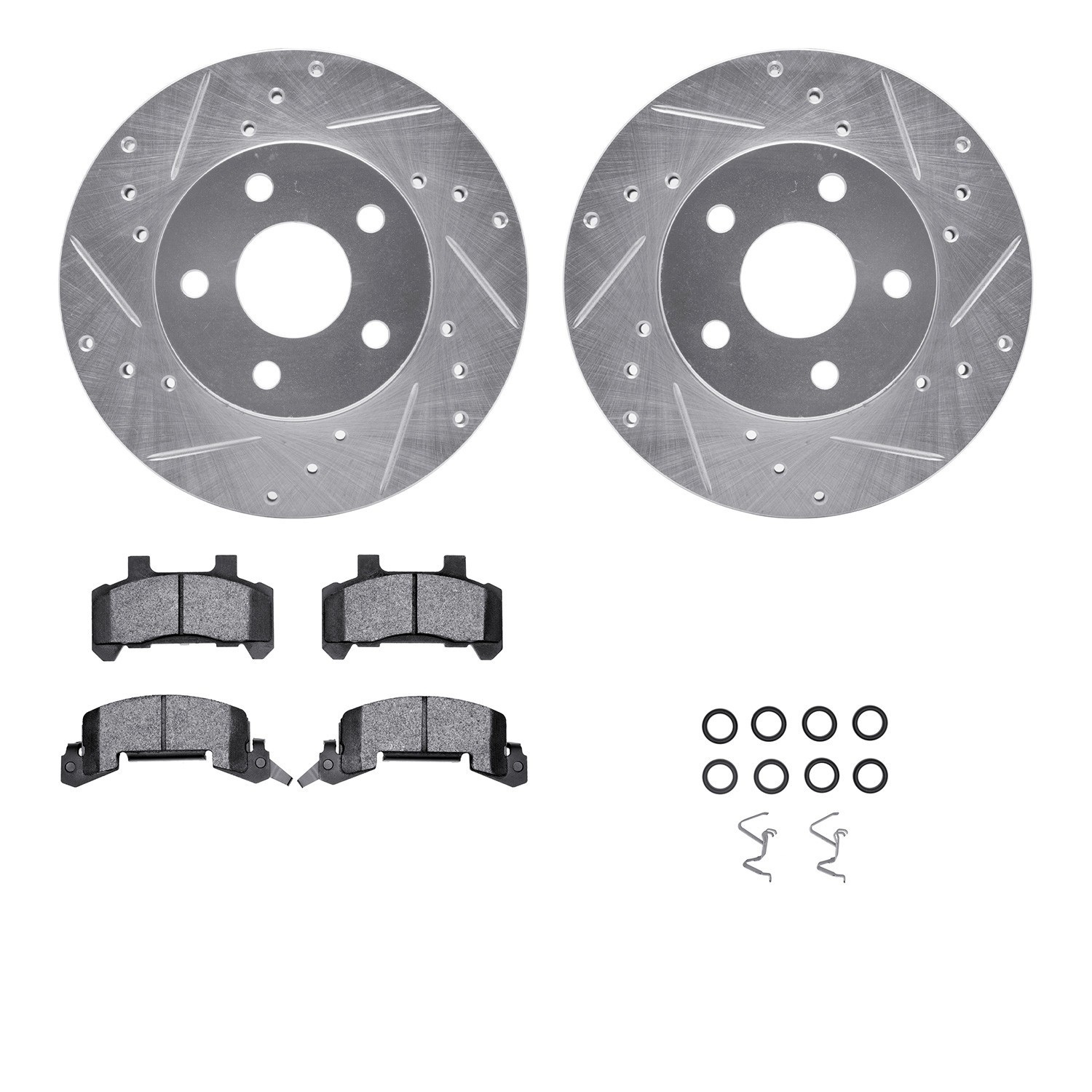 DYN 7512-45050 DFC Rotors-Drilled & Slotted-Silver w/ 5000 Advanced Brake Pads Incl Hdw