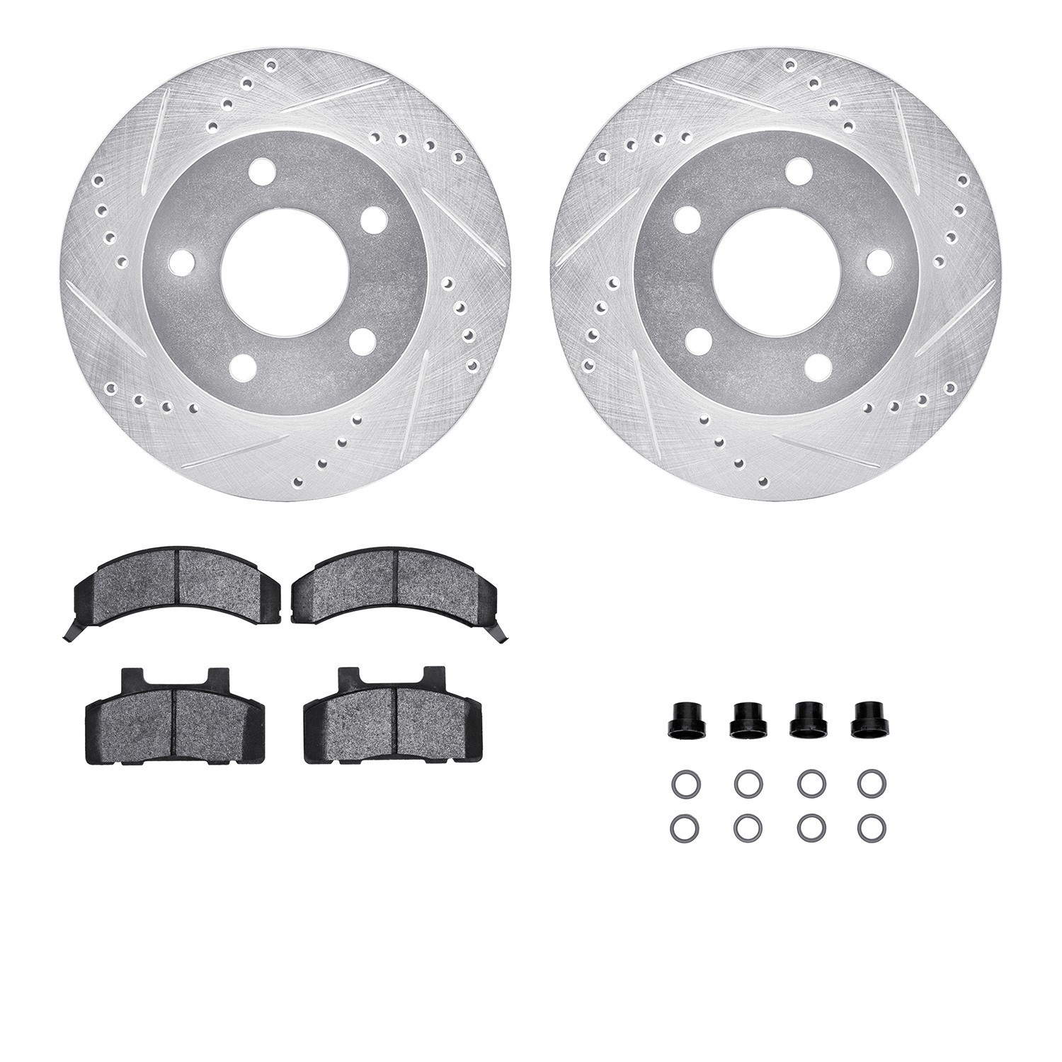 DYN 7512-45053 DFC Rotors-Drilled & Slotted-Silver w/ 5000 Advanced Brake Pads Incl Hdw
