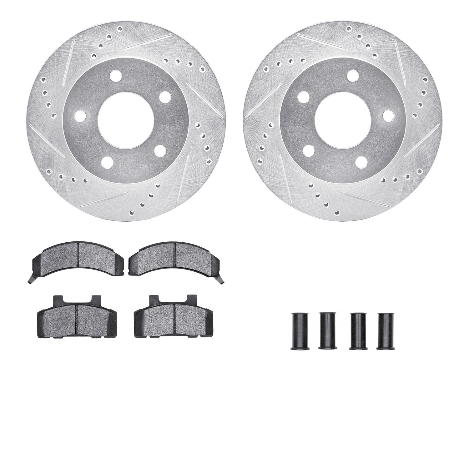 DYN 7512-45054 DFC Rotors-Drilled & Slotted-Silver w/ 5000 Advanced Brake Pads Incl Hdw