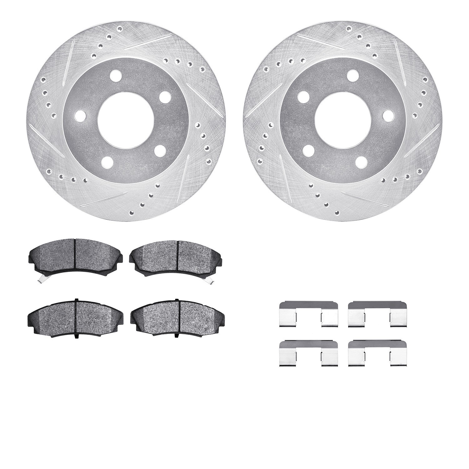 DYN 7512-45055 DFC Rotors-Drilled & Slotted-Silver w/ 5000 Advanced Brake Pads Incl Hdw