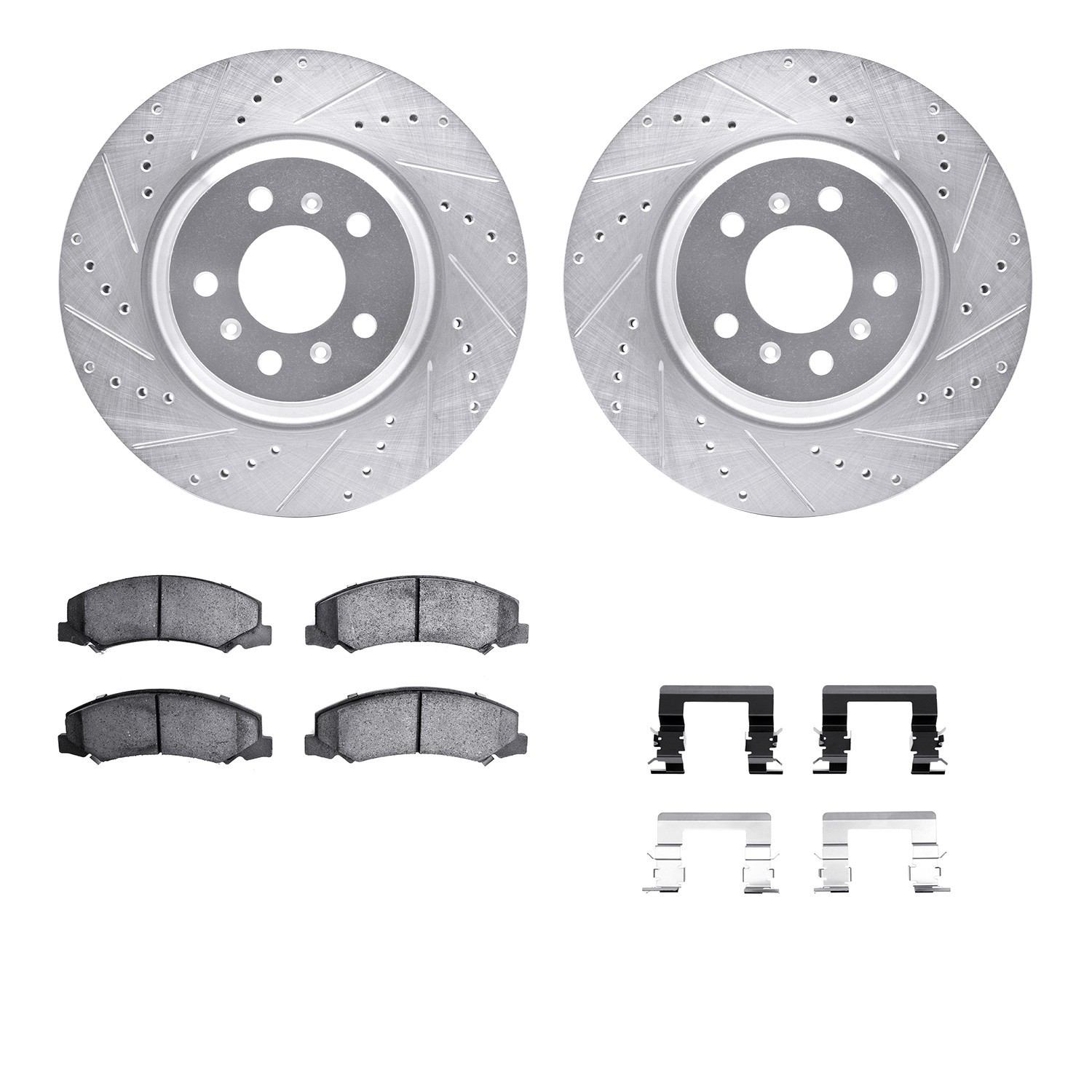 DYN 7512-46013 DFC Rotors-Drilled & Slotted-Silver w/ 5000 Advanced Brake Pads Incl Hdw