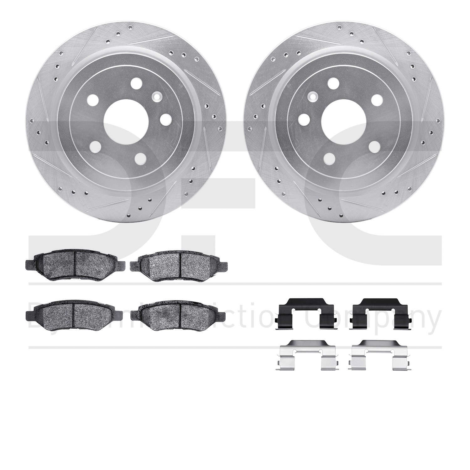 DYN 7512-46016 DFC Rotors-Drilled & Slotted-Silver w/ 5000 Advanced Brake Pads Incl Hdw
