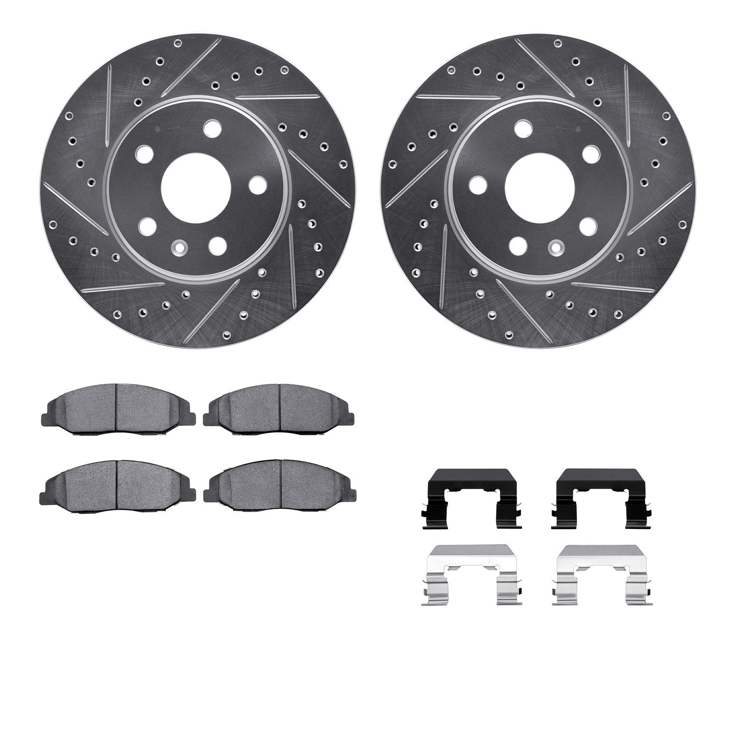 DYN 7512-46019 DFC Rotors-Drilled & Slotted-Silver w/ 5000 Advanced Brake Pads Incl Hdw