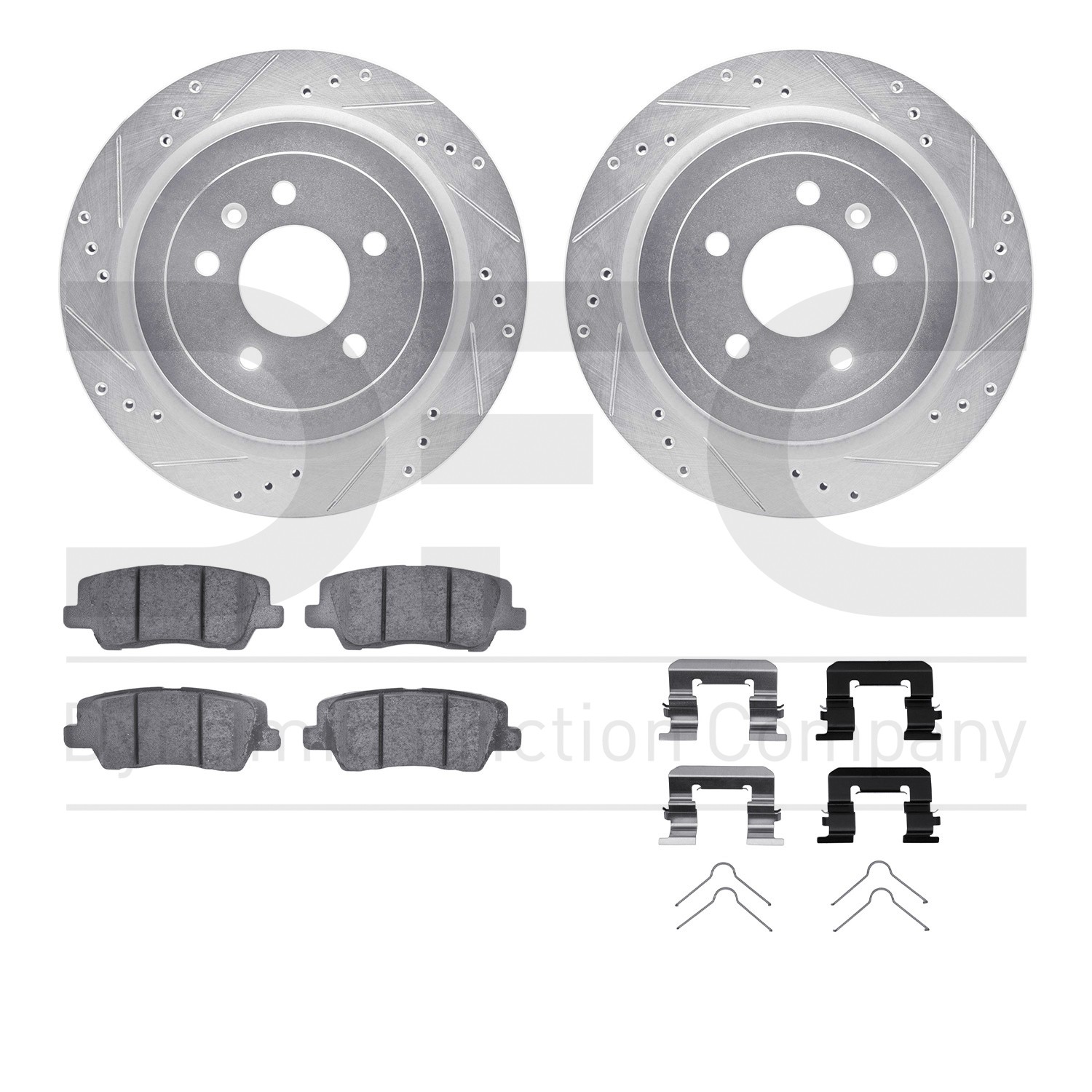 DYN 7512-46025 DFC Rotors-Drilled & Slotted-Silver w/ 5000 Advanced Brake Pads Incl Hdw