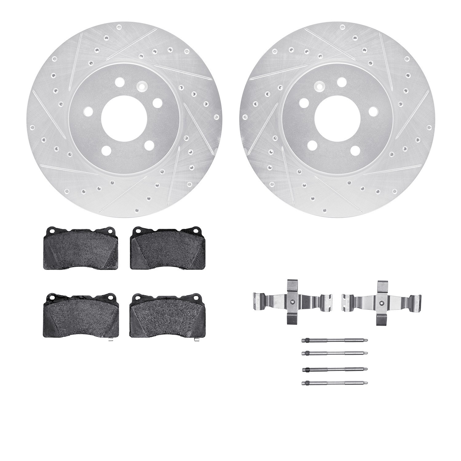 DYN 7512-46029 DFC Rotors-Drilled & Slotted-Silver w/ 5000 Advanced Brake Pads Incl Hdw