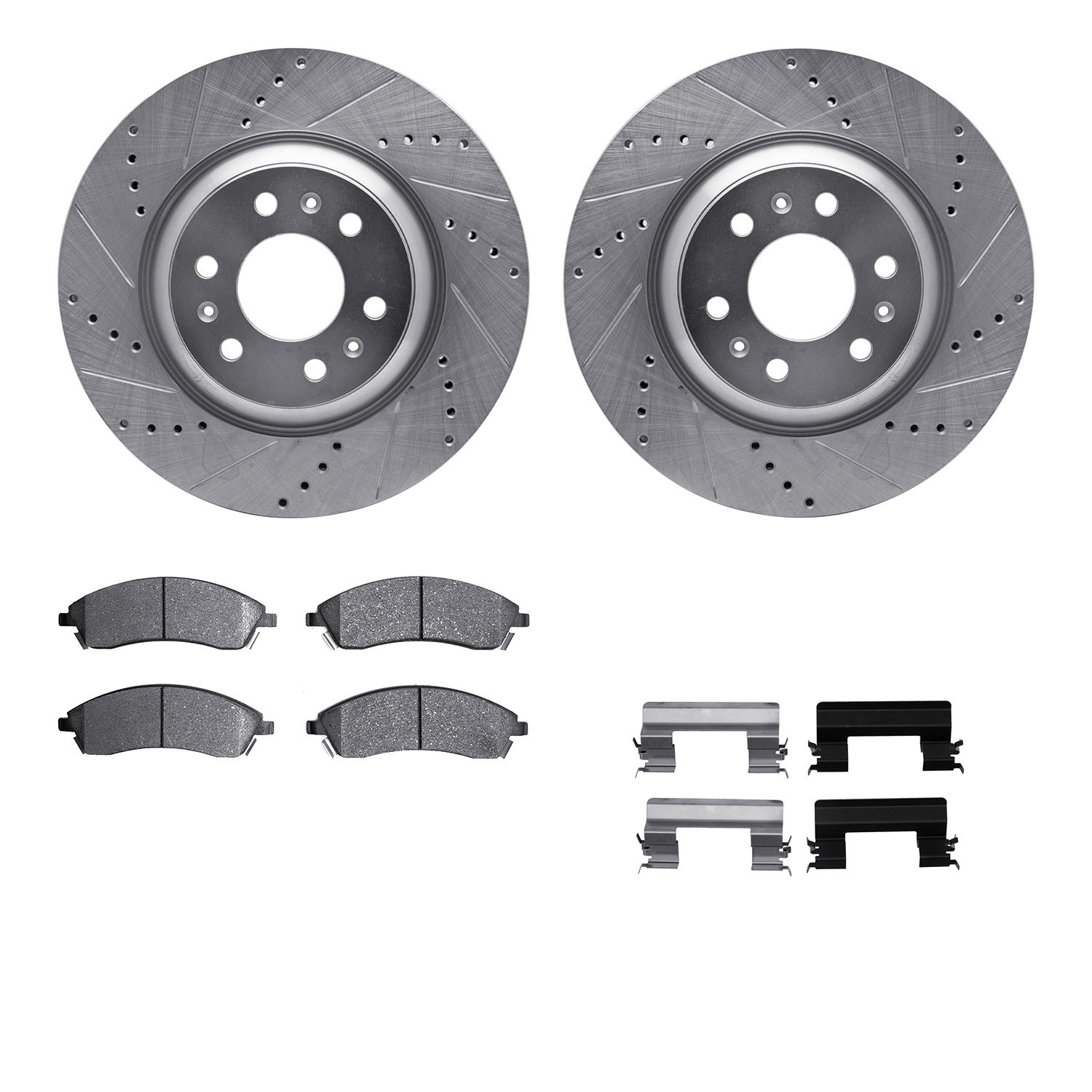 DYN 7512-46035 DFC Brake Rotor - Drilled & Slotted - Silver w/5000 Brake Pads & HW Kit