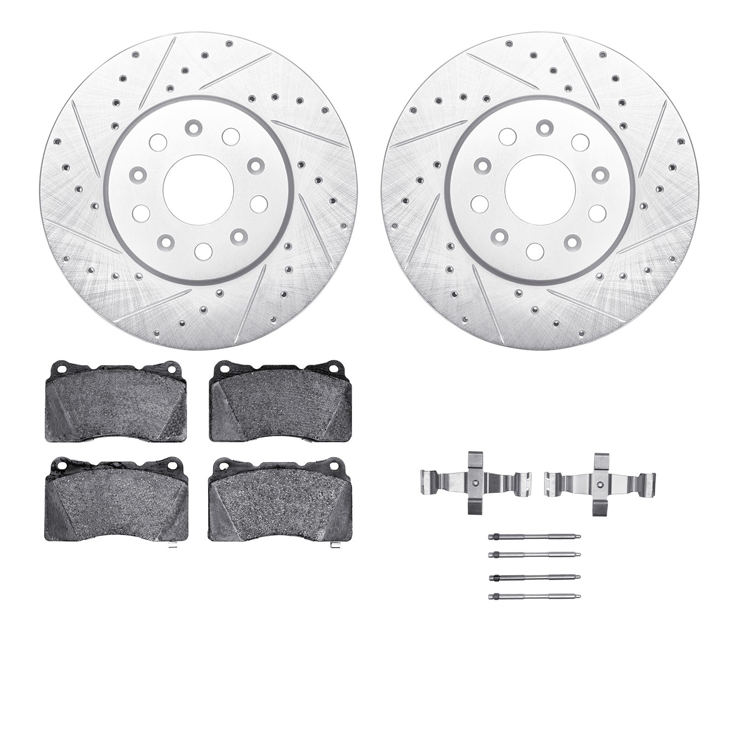 DYN 7512-46045 DFC Rotors-Drilled & Slotted-Silver w/ 5000 Advanced Brake Pads Incl Hdw