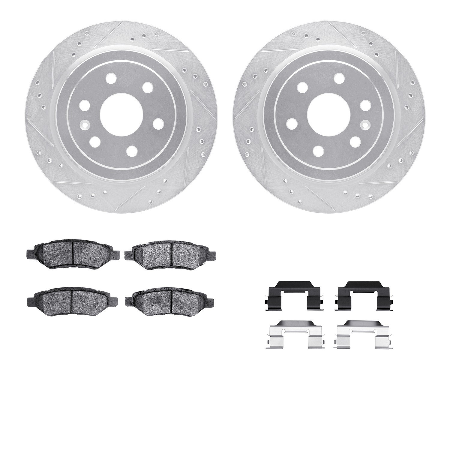 DYN 7512-46046 DFC Brake Rotor - Dimpled & Slotted - Silver w/5000 Brake Pads & HW Kit