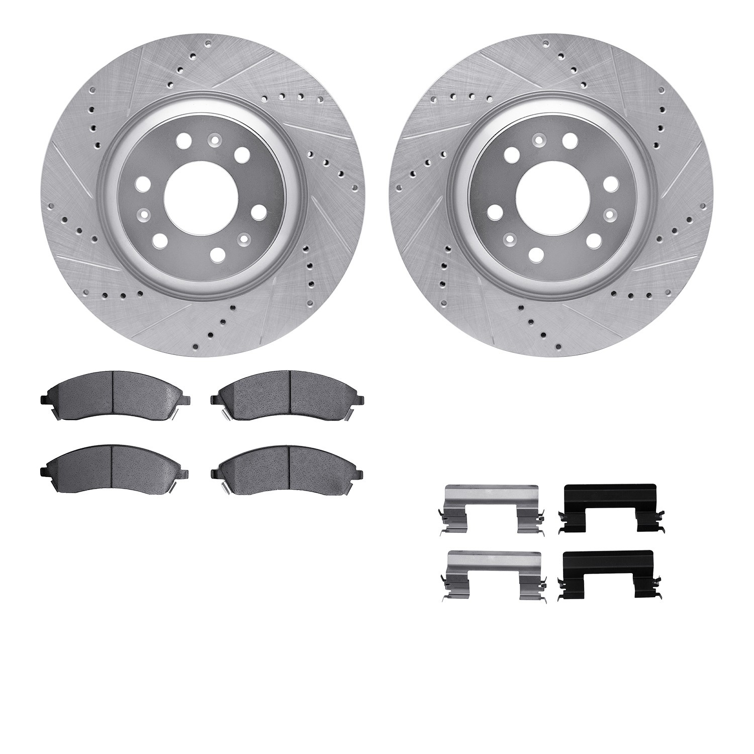 DYN 7512-46056 DFC Rotors-Drilled & Slotted-Silver w/ 5000 Advanced Brake Pads Incl Hdw