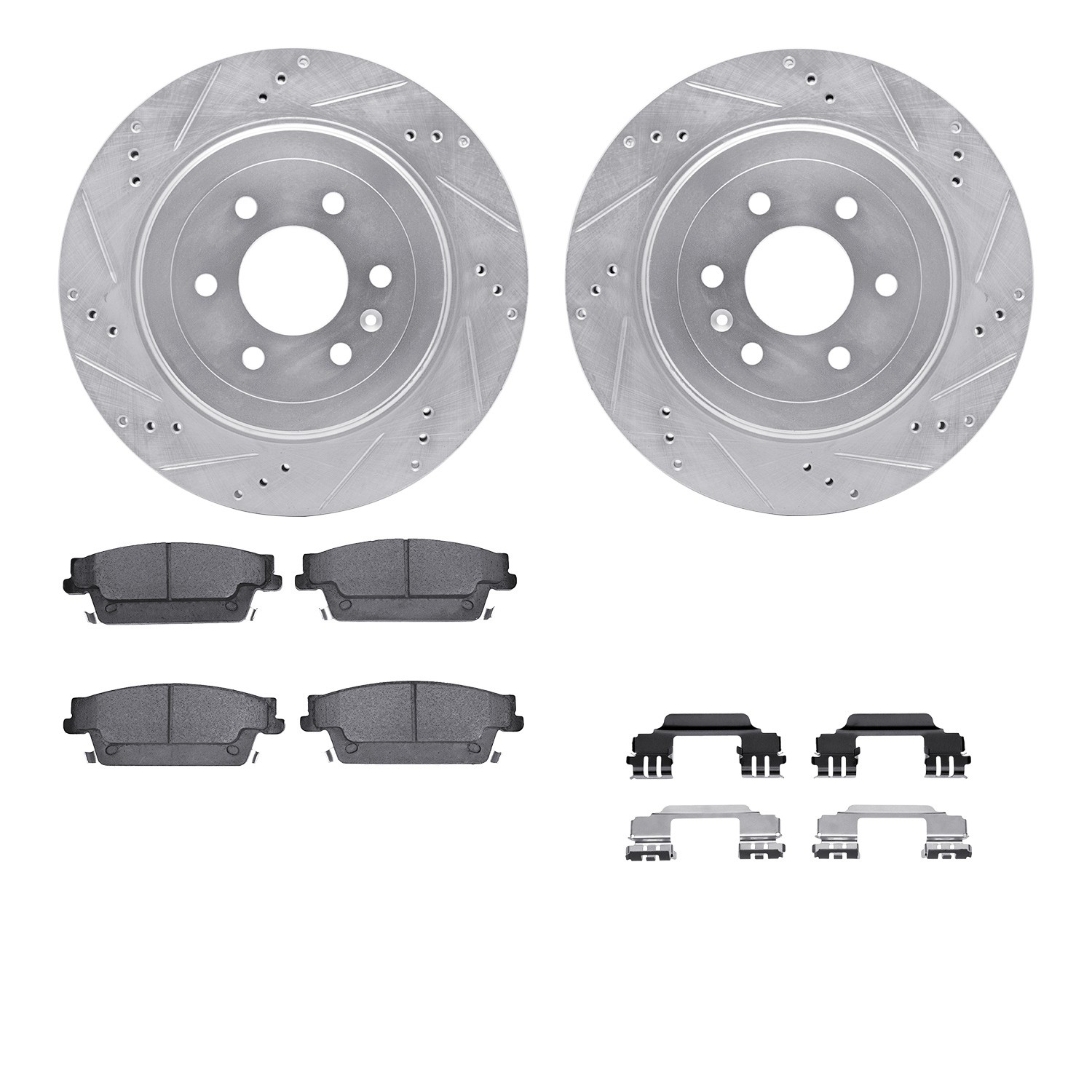 DYN 7512-46058 DFC Rotors-Drilled & Slotted-Silver w/ 5000 Advanced Brake Pads Incl Hdw