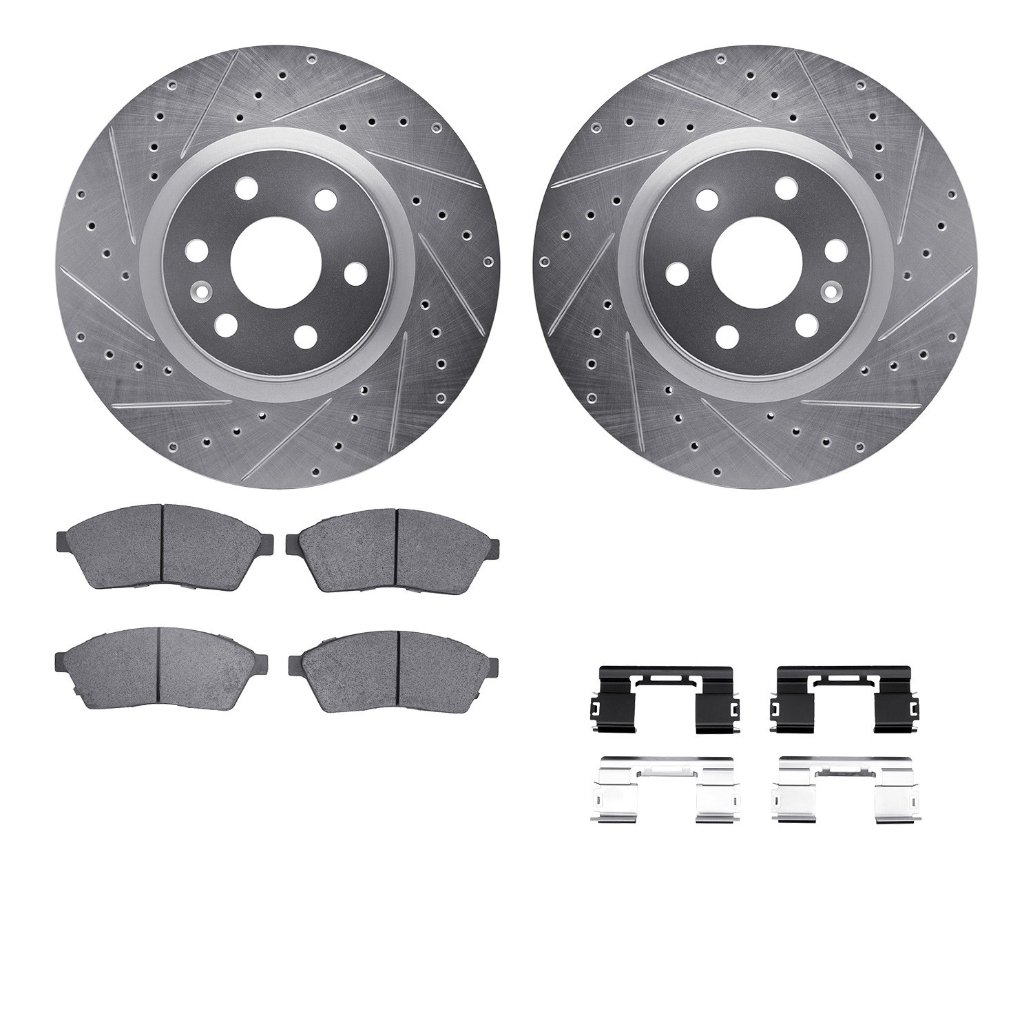 DYN 7512-46059 DFC Rotors-Drilled & Slotted-Silver w/ 5000 Advanced Brake Pads Incl Hdw