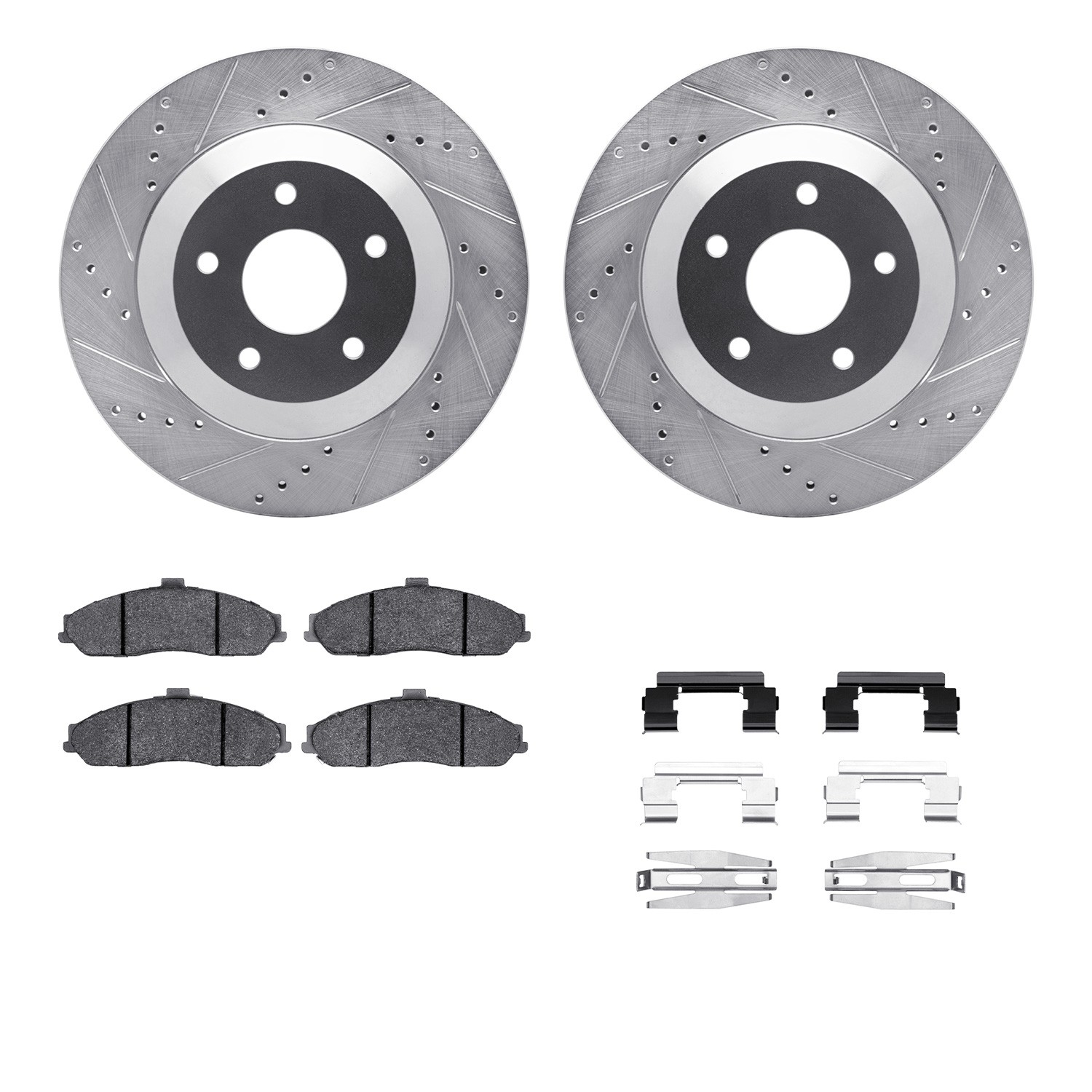 DYN 7512-46065 DFC Rotors-Drilled & Slotted-Silver w/ 5000 Advanced Brake Pads Incl Hdw