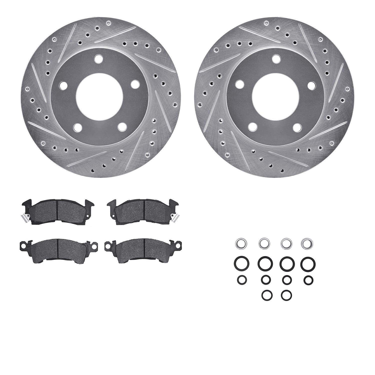 DYN 7512-46074 DFC Rotors-Drilled & Slotted-Silver w/ 5000 Advanced Brake Pads Incl Hdw