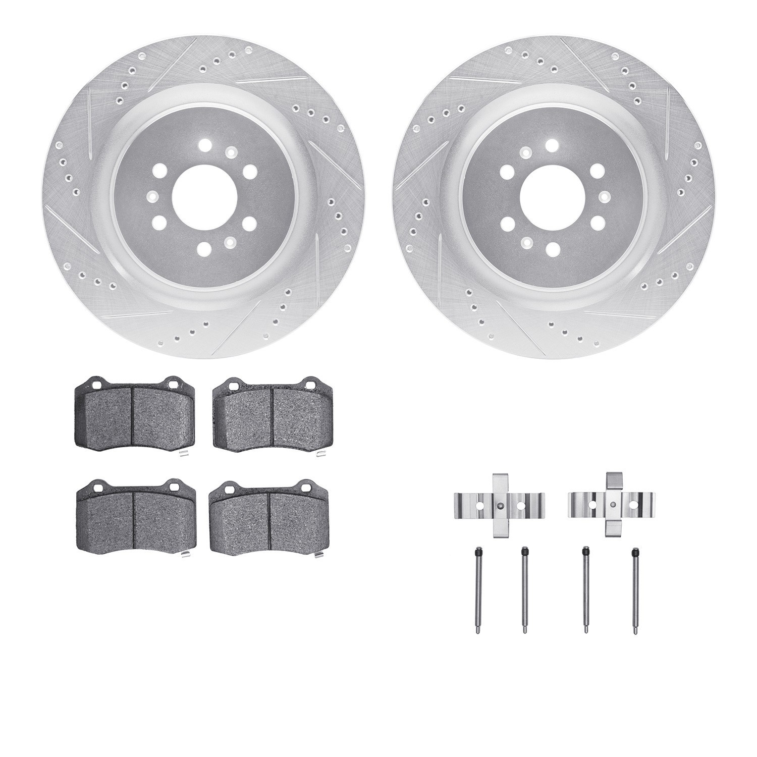 DYN 7512-46132 DFC Rotors-Drilled & Slotted-Silver w/ 5000 Advanced Brake Pads Incl Hdw