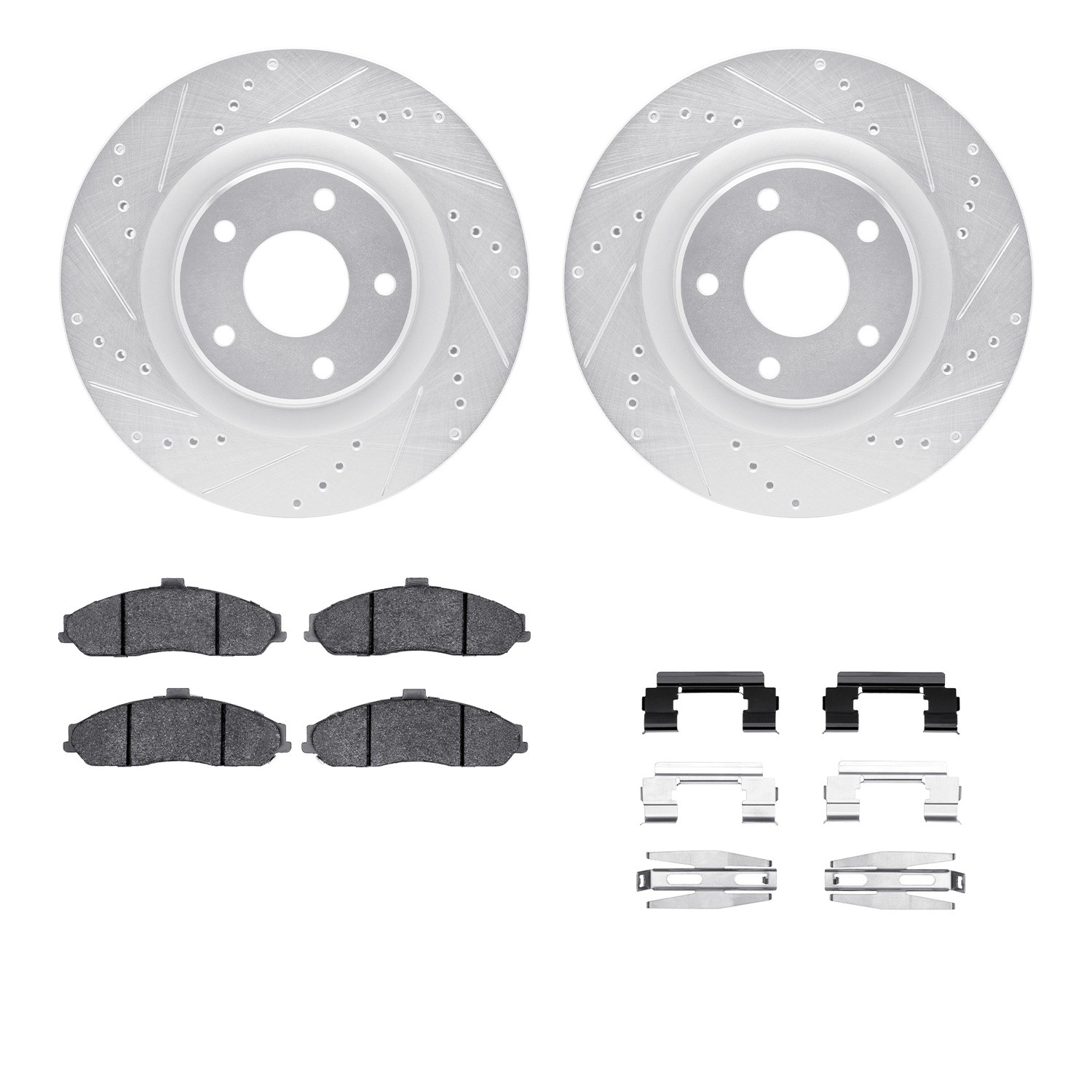 DYN 7512-46146 DFC Rotors-Drilled & Slotted-Silver w/ 5000 Advanced Brake Pads Incl Hdw