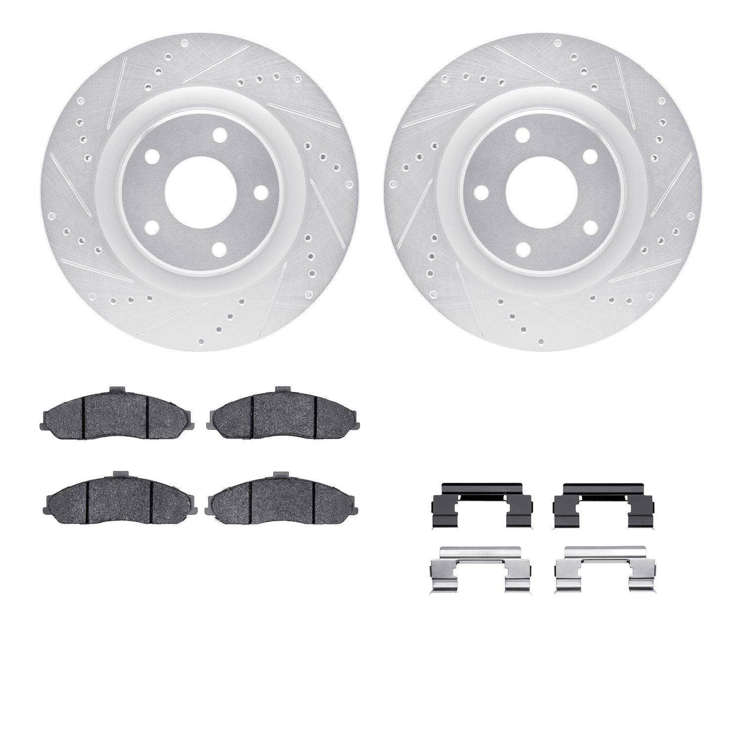 DYN 7512-46147 DFC Rotors-Drilled & Slotted-Silver w/ 5000 Advanced Brake Pads Incl Hdw