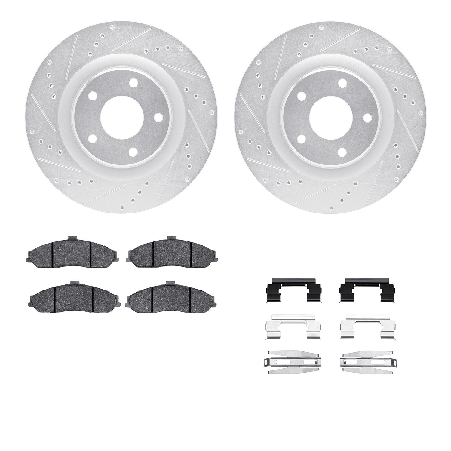 DYN 7512-46153 DFC Rotors-Drilled & Slotted-Silver w/ 5000 Advanced Brake Pads Incl Hdw