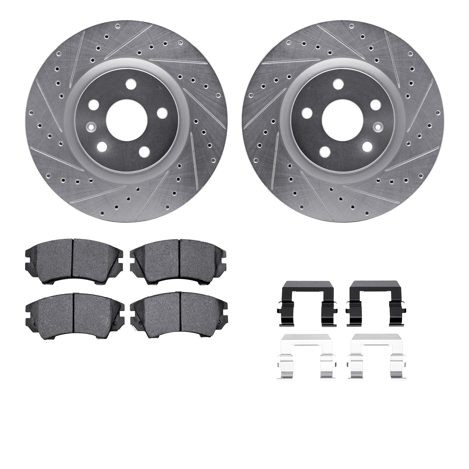 DYN 7512-46193 DFC Rotors-Drilled & Slotted-Silver w/ 5000 Advanced Brake Pads Incl Hdw