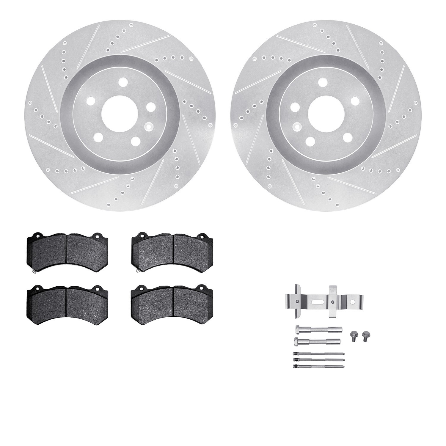 DYN 7512-46203 DFC Rotors-Drilled & Slotted-Silver w/ 5000 Advanced Brake Pads Incl Hdw